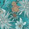 Teal Dahlias at Dusk Dahlias & Butterflies Cotton 44"/45" Fabric Per Yard